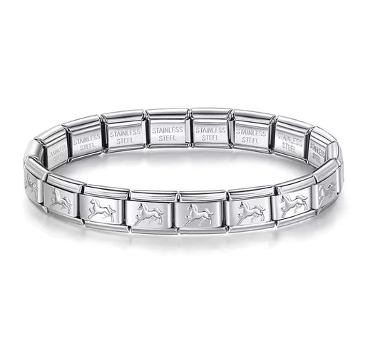 Brazalete Italiano con Caballos en Plateado