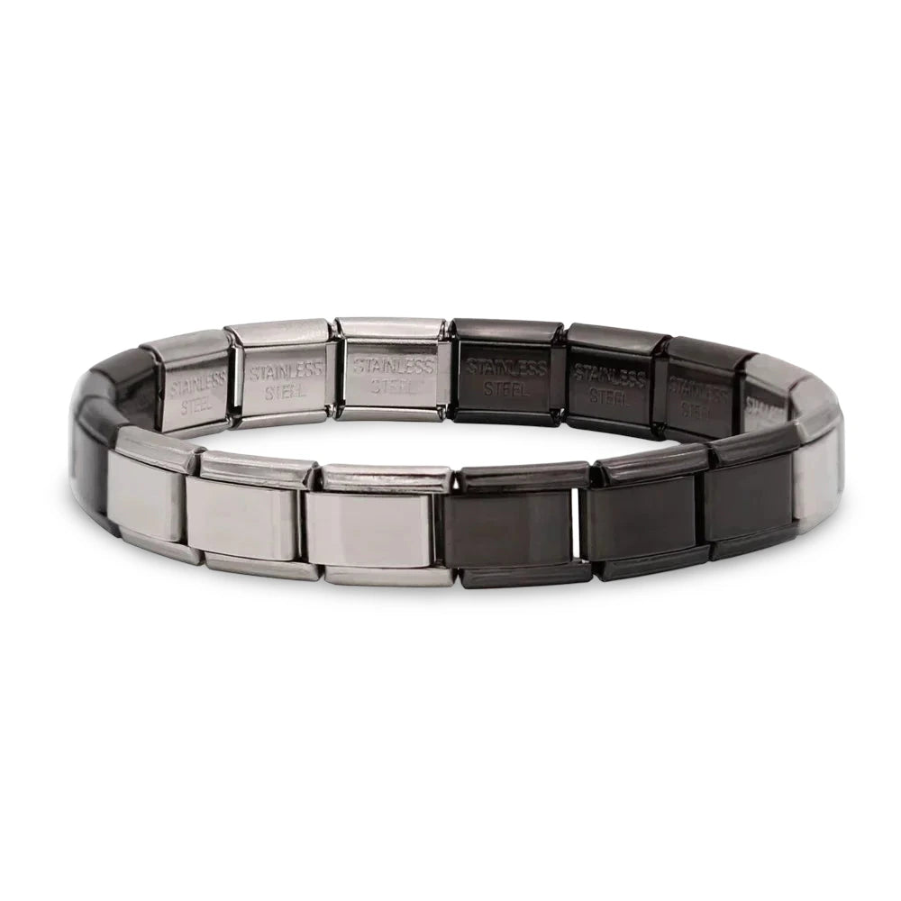 Brazalete Italiano Bicolor en Acero Plateado y Negro