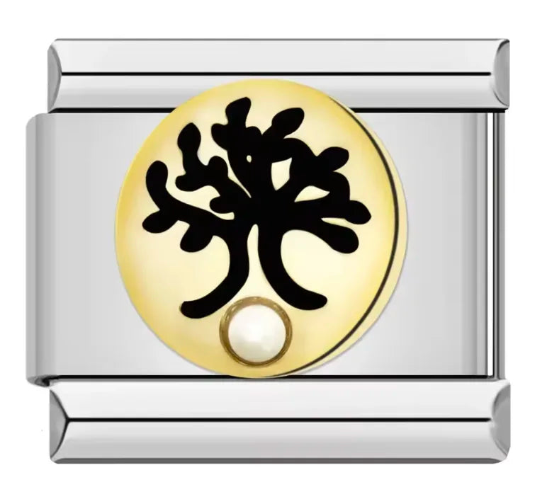 Charm Italiano con Símbolo de Árbol y Perla