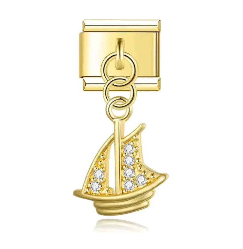 Charm Italiano Dorado con Colgante de Barco