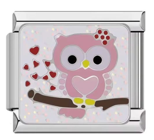 Charm Italiano con Símbolo de Buho y Corazones