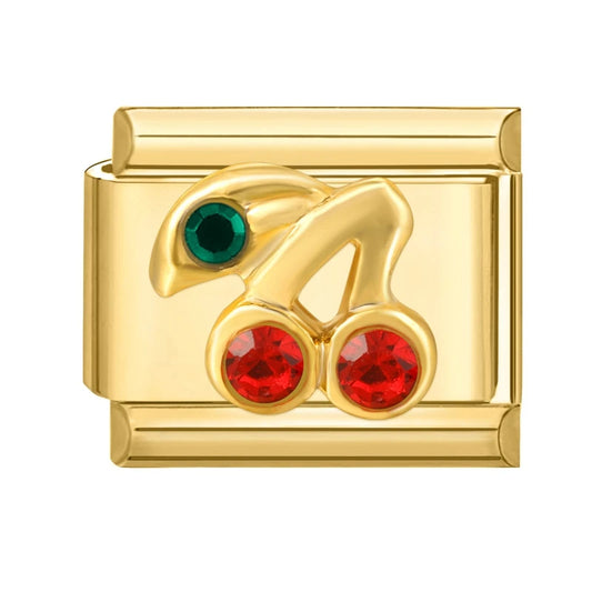 Charm Italiano de Cerezas con Gemas Brillantes en Oro