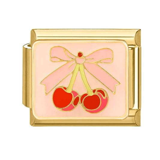 Charm Italiano con Cerezas y Lazo en Oro