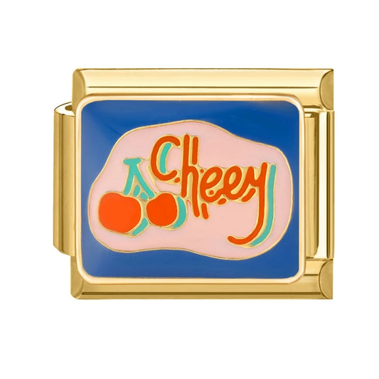 Charm Italiano con Frase Cheesy y Cerezas en Oro
