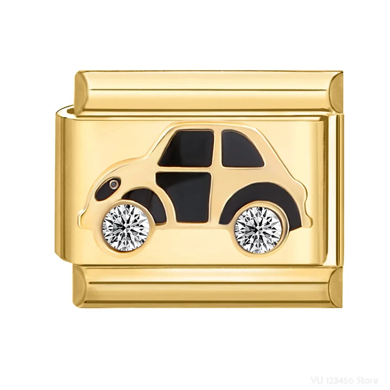 Charm Italiano de Coche Clásico con Diamantes en Oro Blanco