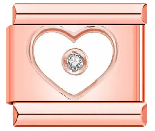 Charm Italiano "Corazón con Diamante" en Oro Rosa