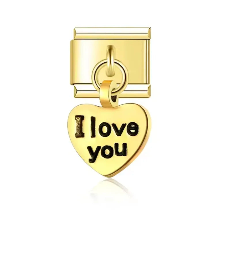 Charm Italiano Corazón "I Love You" Dorado
