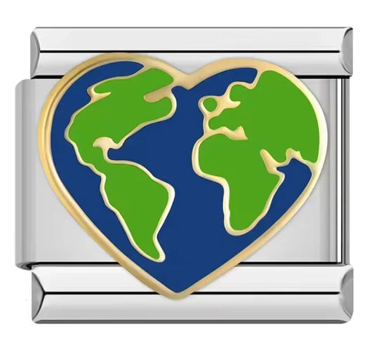 Charm Italiano con Símbolo de Corazón y Mundo