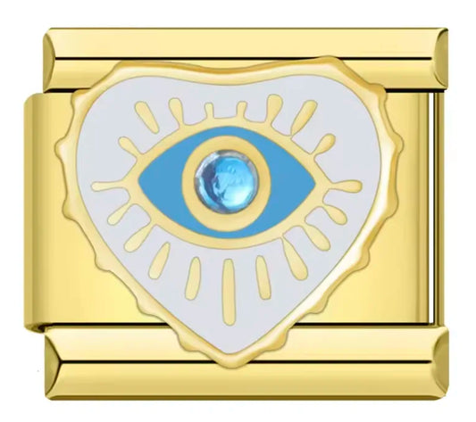 Charm Italiano Corazón con Ojo Azul