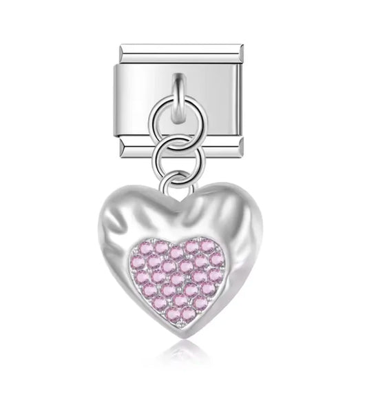 Charm Italiano Corazón con Piedras Rosas