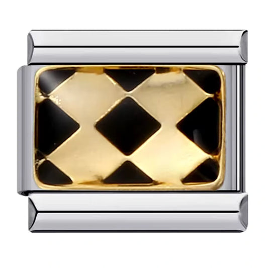 Charm Italiano con Patrón Diamante en Oro y Negro