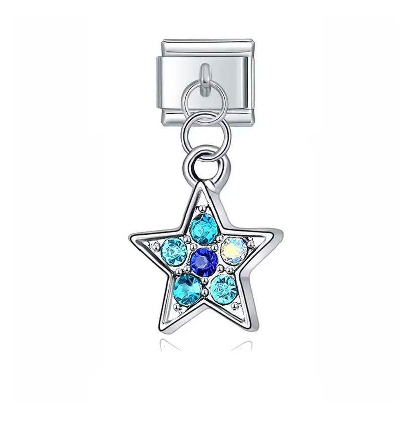 Charm Italiano Estrella con Piedras Azules