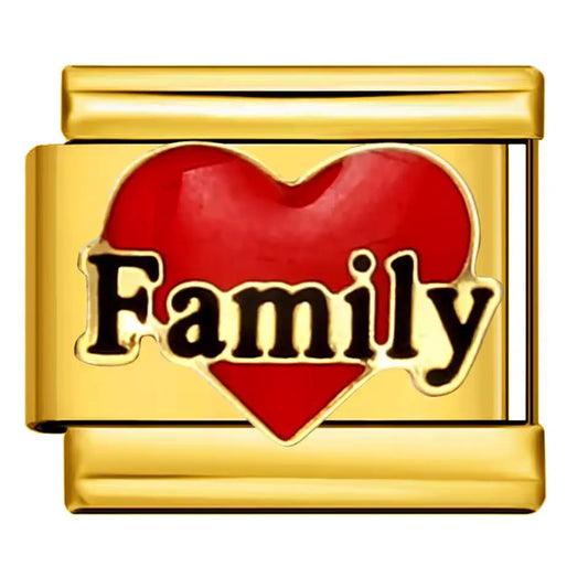 Charm Italiano con Símbolo de Corazón con "Family"