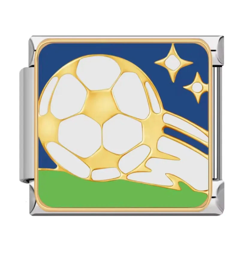 Charm Italiano Plateado con Diseño de Balón de Fútbol y Estrellas