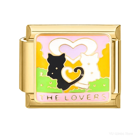 Charm Italiano de Gatos Enamorados en Oro