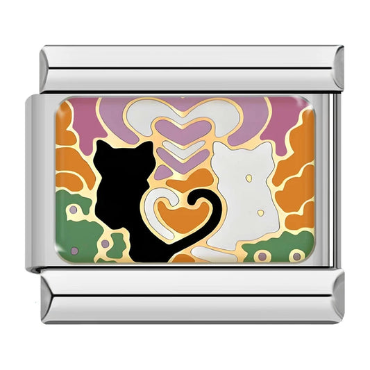 Charm Italiano de Gatos Enamorados en Plata