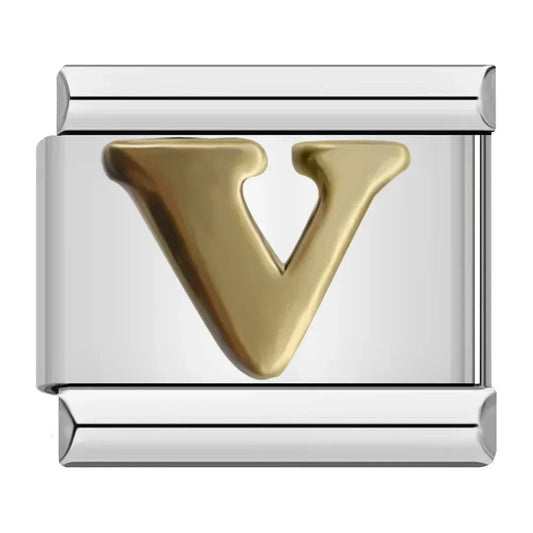Charm Italiano con Letra V Chapado en Plata