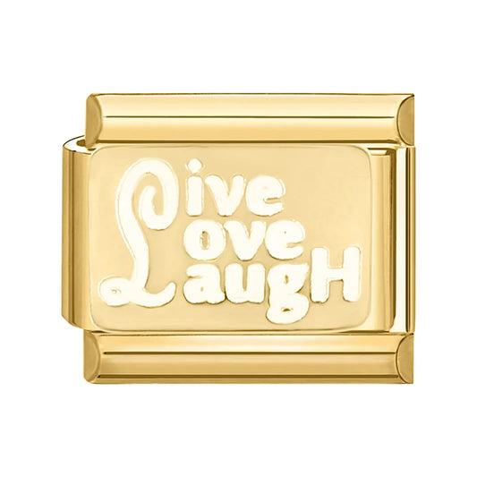 Charm Italiano con Frase Live Love Laugh en Oro Amarillo