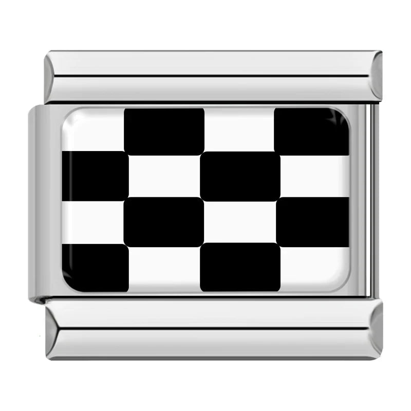Charm Italiano de Patrón Ajedrezado en Plata