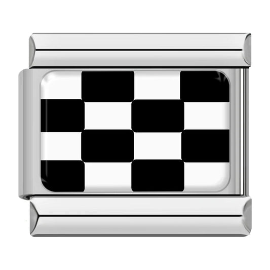Charm Italiano de Patrón Ajedrezado en Plata