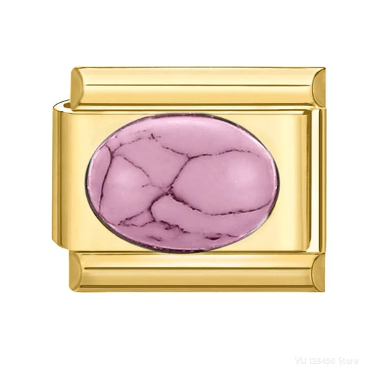 Charm Italiano con Piedra Rosa Veteada en Oro