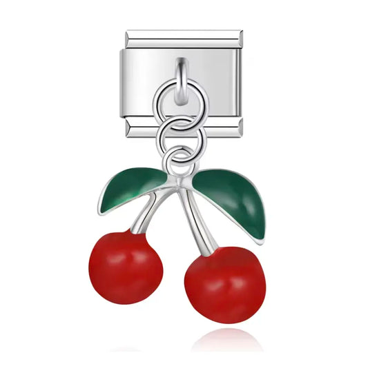 Charm Italiano Plateado con Colgante de Cerezas