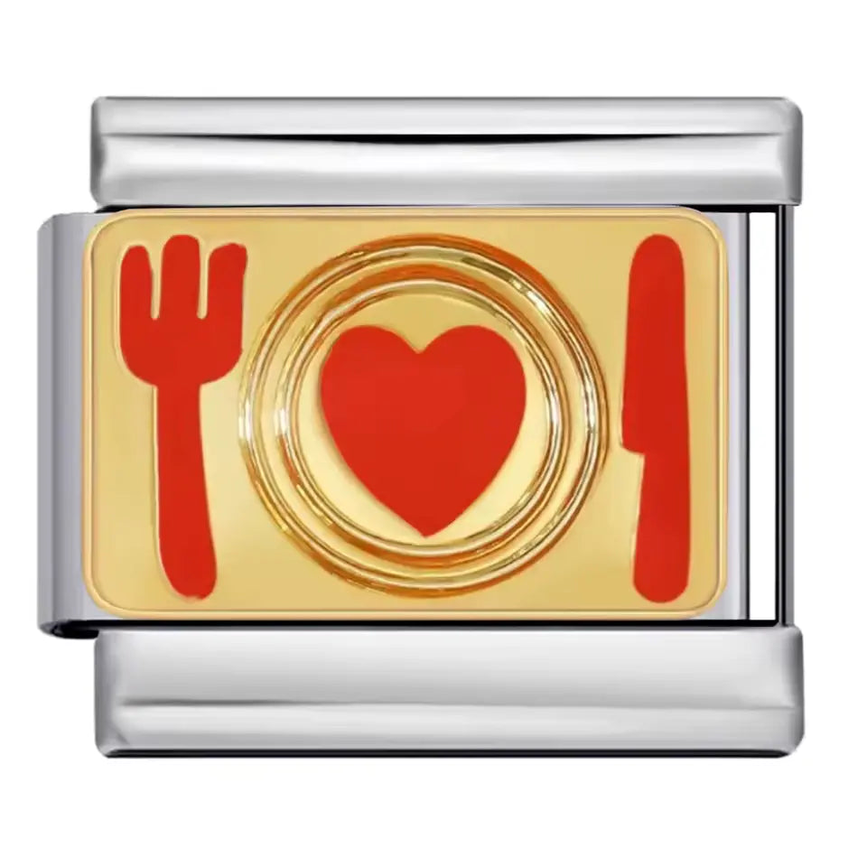 Charm Italiano con Símbolo de Plato con Corazón y Tenedores