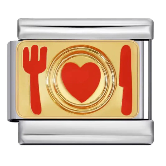 Charm Italiano con Símbolo de Plato con Corazón y Tenedores