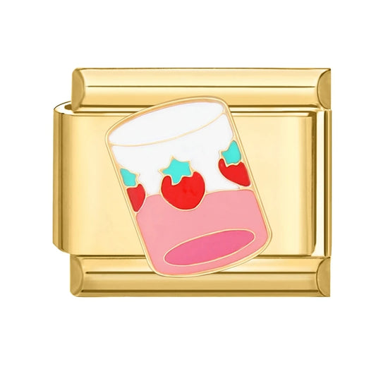 Charm Italiano con Vaso de Fresa en Oro