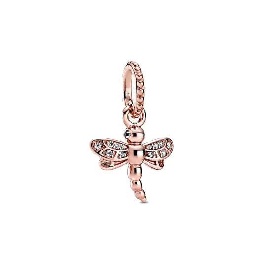 Charm de Libélula con Detalles Brillantes Chapado en Oro Rosa