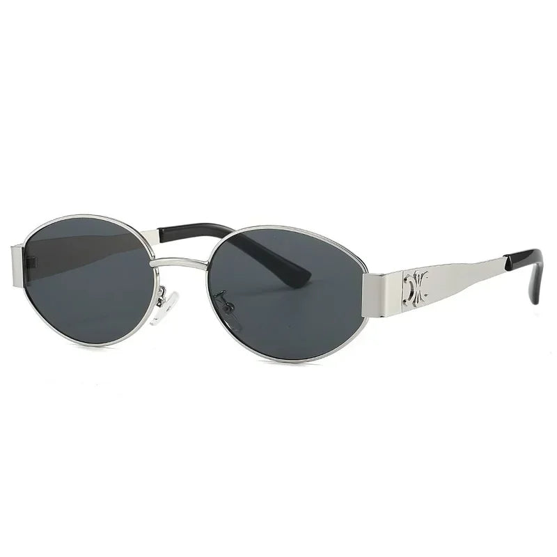 Lentes de Sol Redondos con Detalle Grabado en Plata