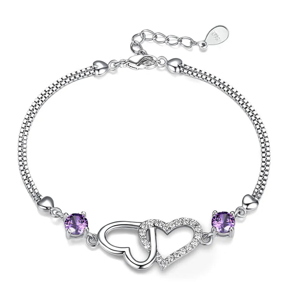 Pulsera con Corazones y Detalles Brillantes en Plata
