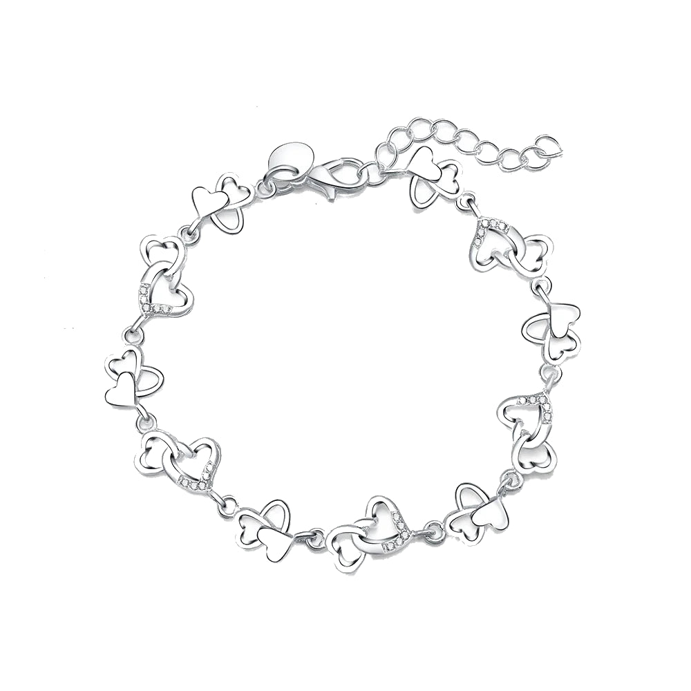 Pulsera con Corazones y Detalles Brillantes en Plata