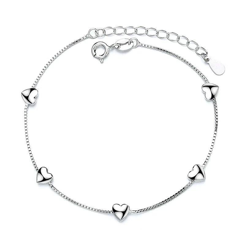 Pulsera con Corazones Ajustable en Plata