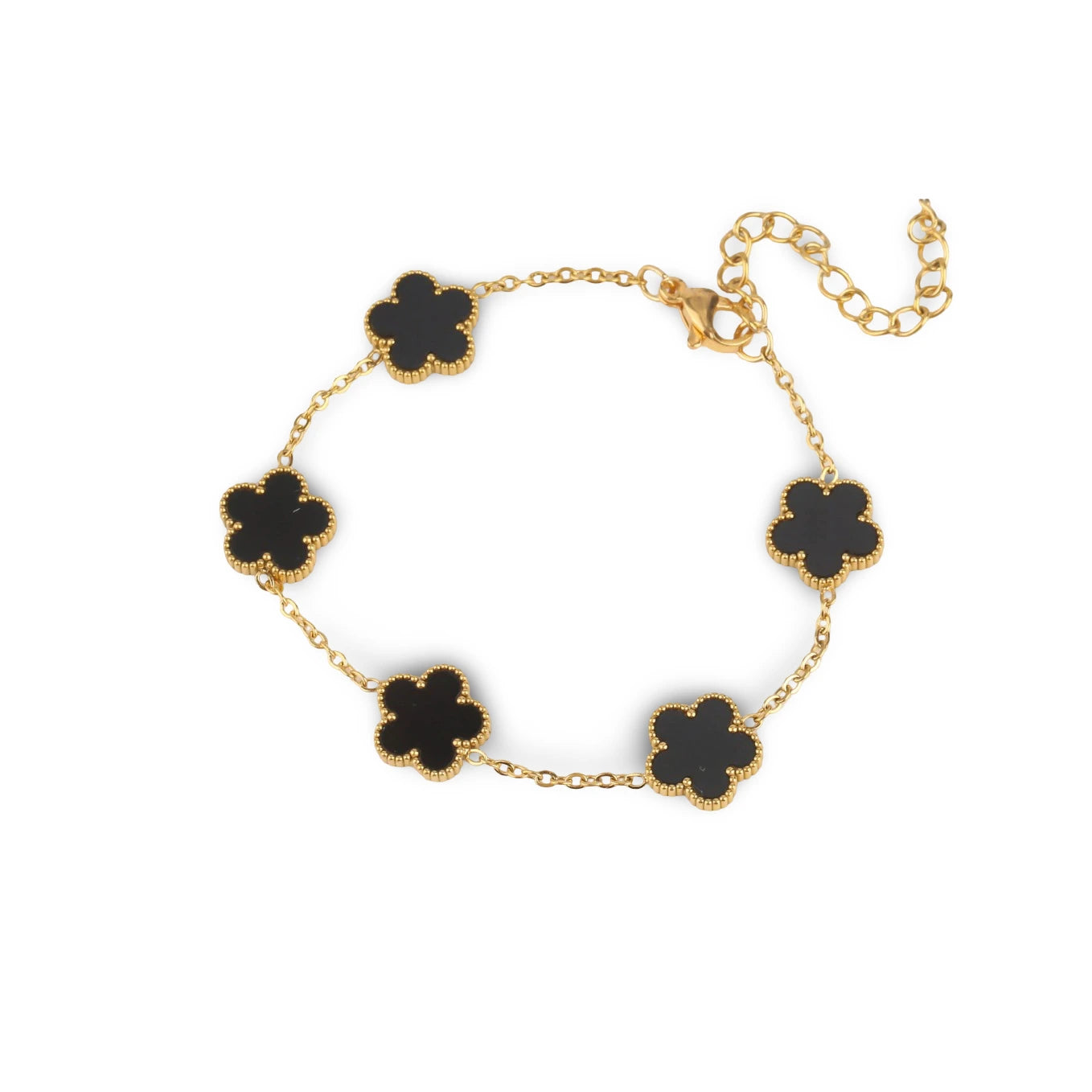 Pulsera con Flores Negras en Oro