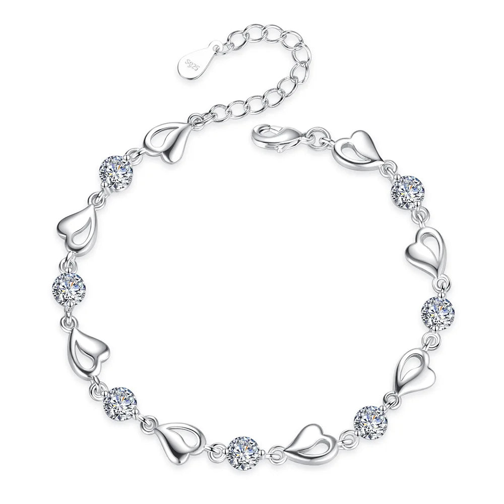 Pulsera con Corazones y Zirconias en Plata