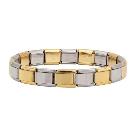 Brazalete Italiano con Diseño de Eslabones en Oro y Plata