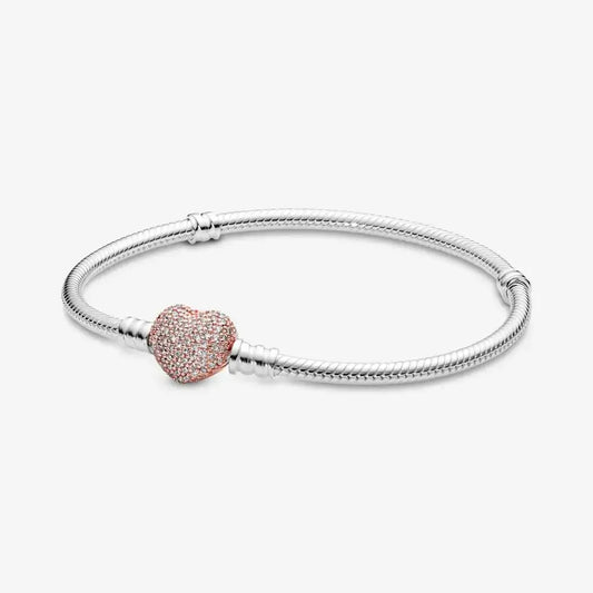 Brazalete con Broche Corazón Brillante en Oro Rosa