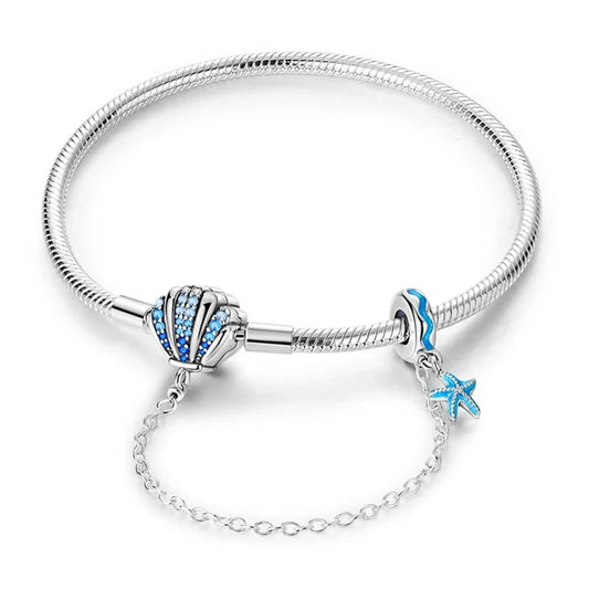Brazalete con Charm de Concha Marina y Estrella en Plata