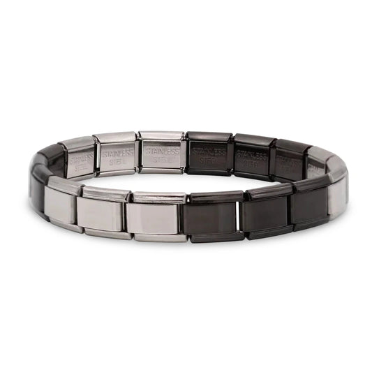 Brazalete Italiano Bicolor en Acero Plateado y Negro