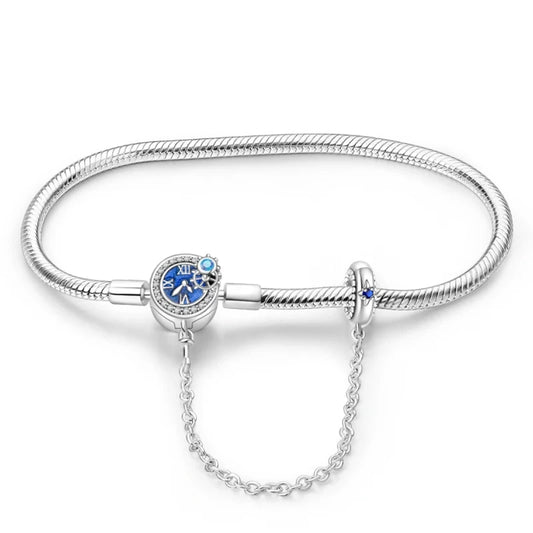 Brazalete con Reloj y Detalle Azul en Plata