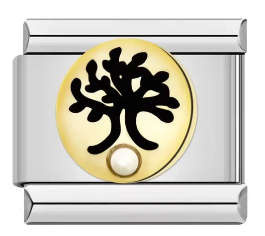 Charm Italiano con Símbolo de Árbol y Perla
