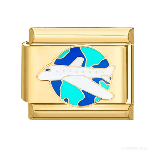 Charm Italiano de Avión Viajero en Oro Blanco