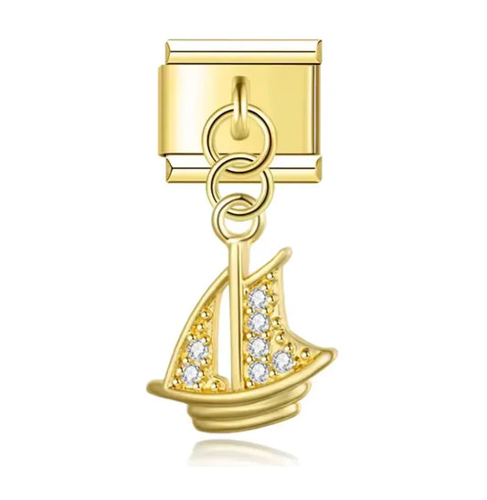 Charm Italiano Dorado con Colgante de Barco