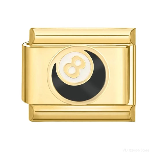 Charm Italiano de Pulsera con Bola 8 en Oro