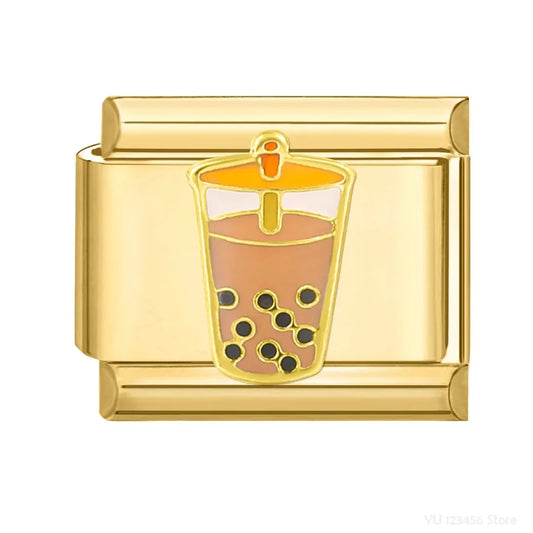 Charm Italiano de Pulsera con Taza de Bubble Tea en Oro