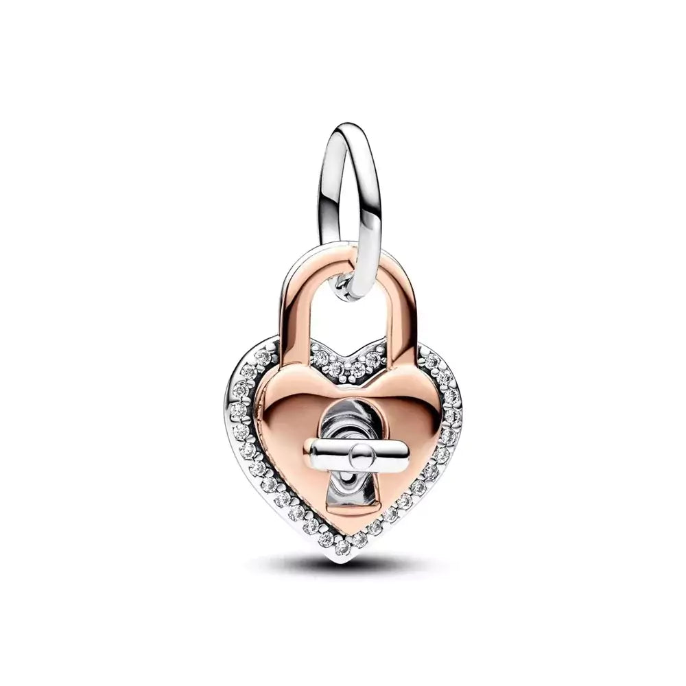 Charm de Candado en Forma de Corazón en Oro Rosa