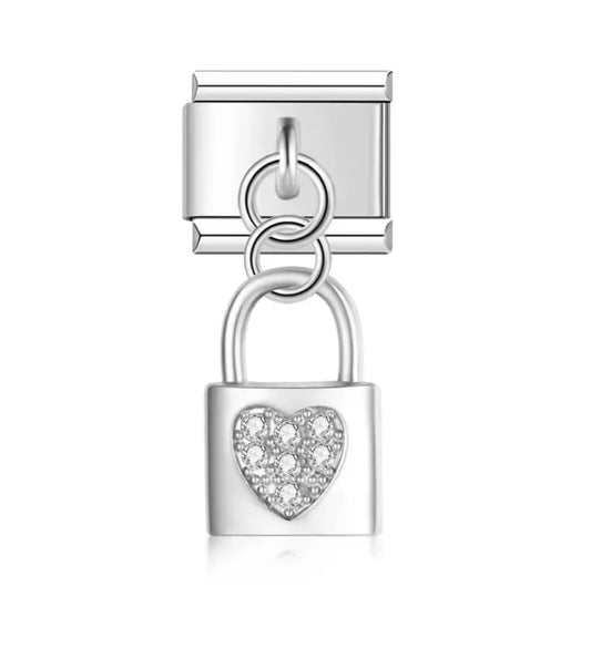 Charm Italiano Candado con Corazón Plateado
