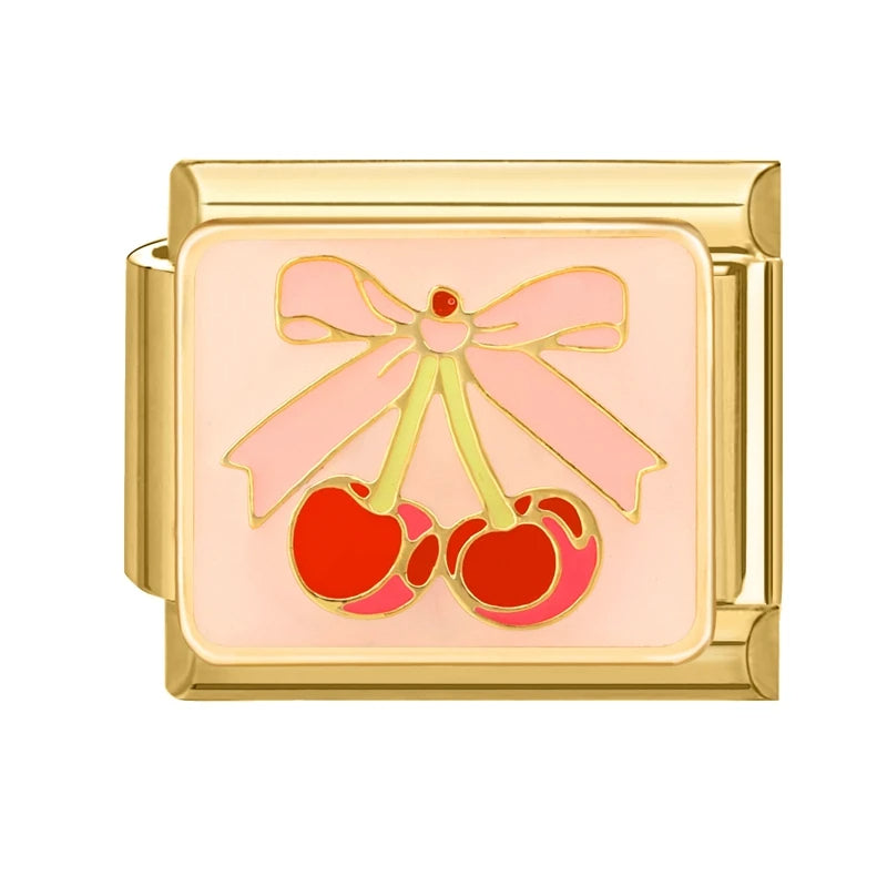 Charm Italiano con Cerezas y Lazo en Oro