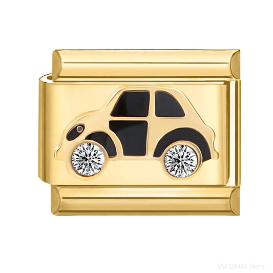 Charm Italiano de Coche Clásico con Diamantes en Oro Blanco